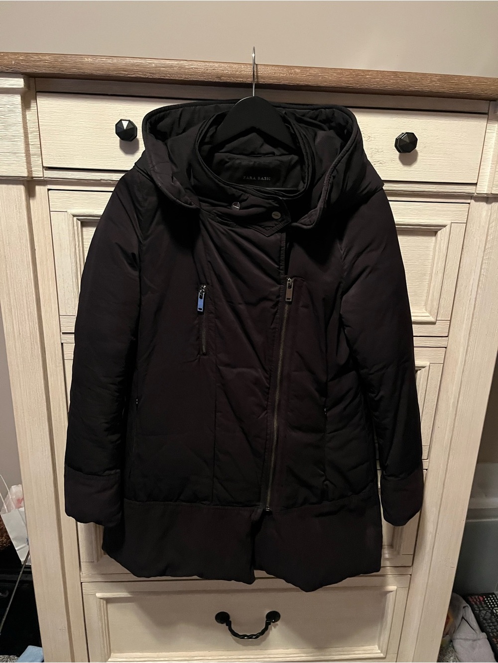 Zara Black Hooded Quilted Puffer Coat